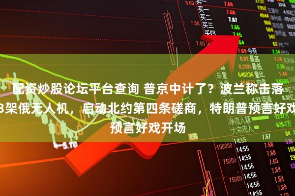 配资炒股论坛平台查询 普京中计了？波兰称击落至少3架俄无人机，启动北约第四条磋商，特朗普预言好戏开场