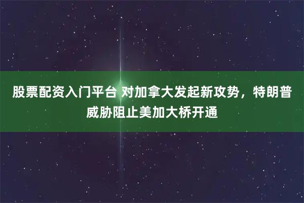 股票配资入门平台 对加拿大发起新攻势，特朗普威胁阻止美加大桥开通